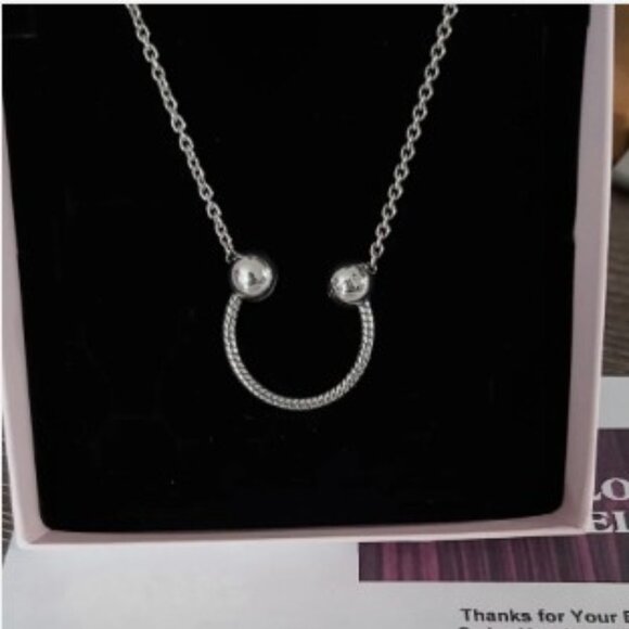 Authentic Pandora Sterling Silver U-shape Charm Pendant Necklace 392747C00-45 - Picture 2 of 16